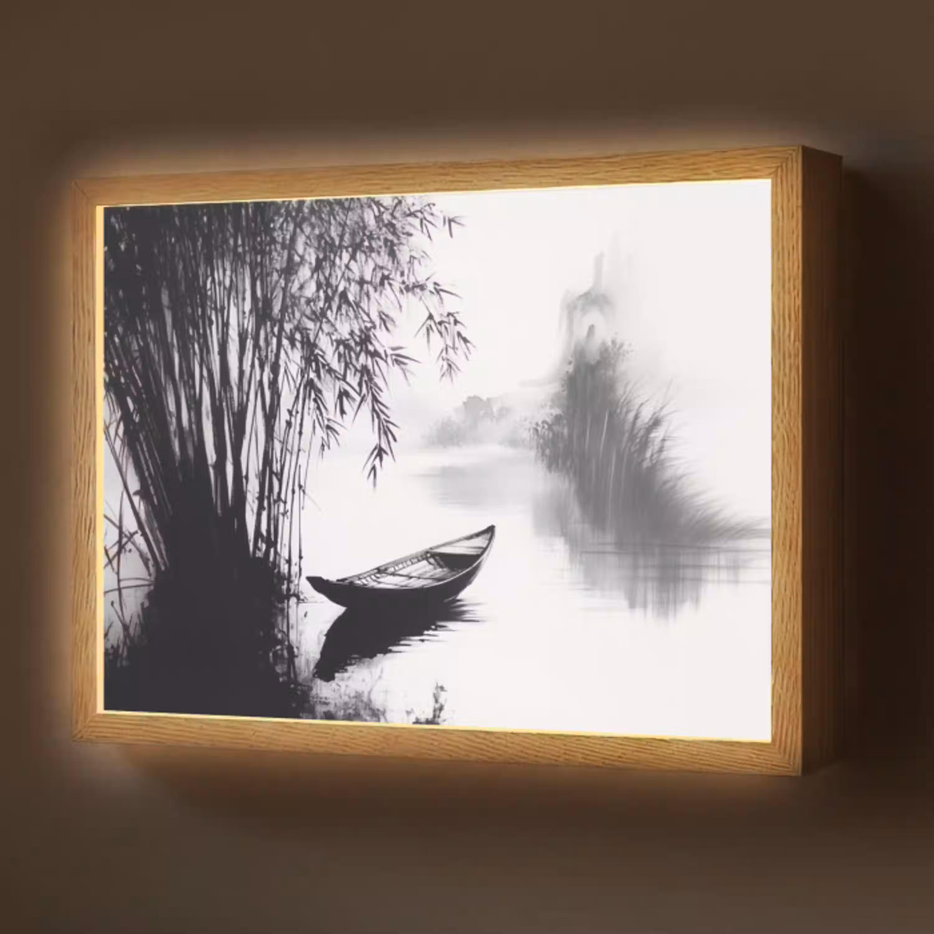 Boot - Rivier - Bamboe - Wit Light Box met batterij (Wandlamp) middel -z3d_website