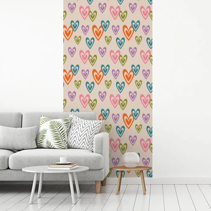 Kleurrijk - Hartjes - Patroon - Beige fotobehang vinyl groot 64 -woonkamer