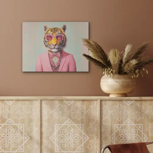 Tijger - Strik - Jasje - Roze PET vilt klein -sfeer4