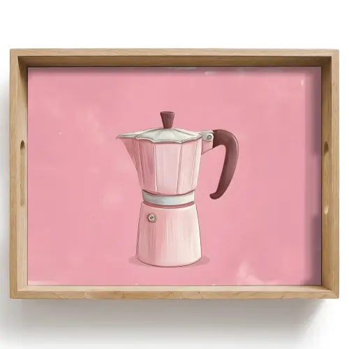 Roze - Mokkapot - Illustratie - Koffie Dienblad Rechthoek middel -z3d_shopping