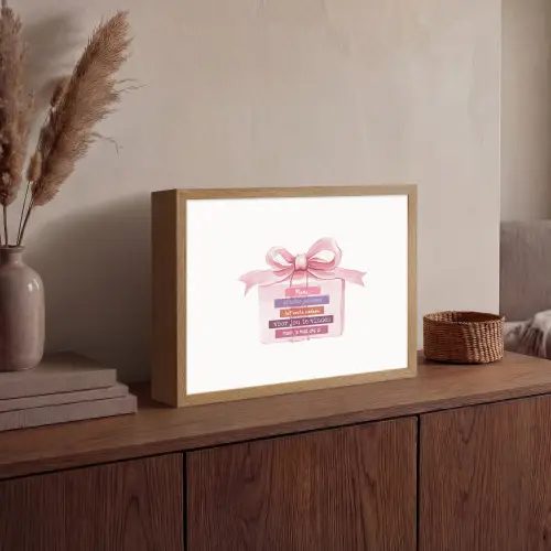 Cadeau - Strik - Tekst - Roze Light Box met batterij (Wandlamp) middel -sfeer2