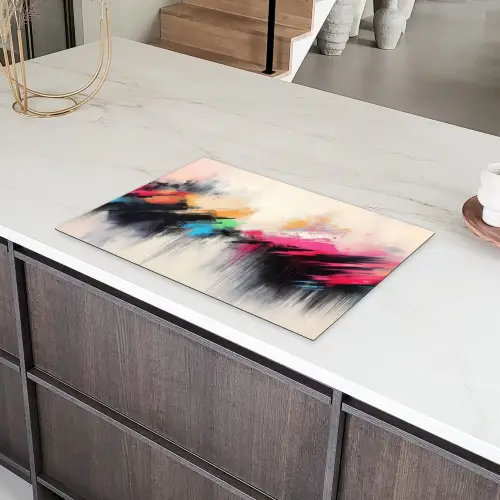 Dynamisch - Abstract - Kleurrijk - Zwart Inductie beschermer vinyl 3mm klein -sfeer8