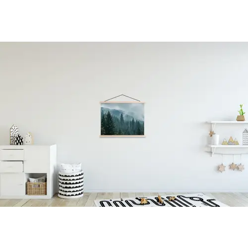 Naaldwoud - Bergen - Mist textielposter latten blank klein -kinderkamer