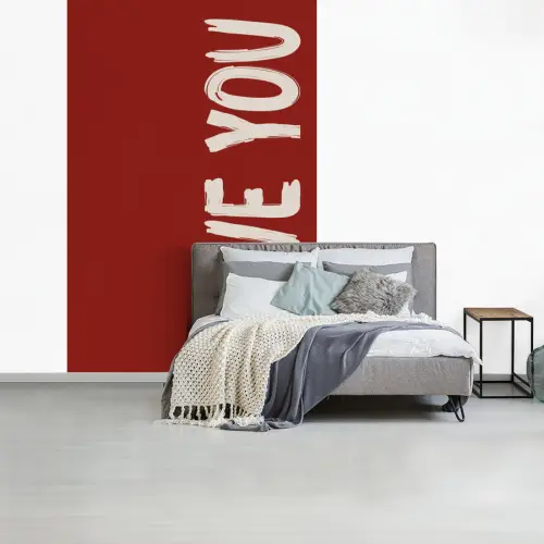 Schuin - Loveyou - Rood fotobehang vinyl groot -slaapkamer