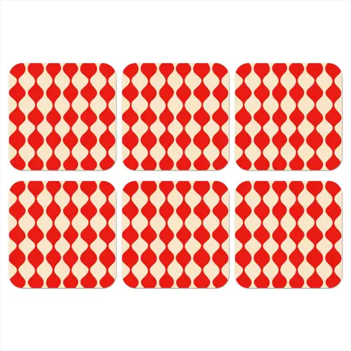 Golvend patroon - Retro - Rood - Beige onderzetter kurk middel 366 -3d
