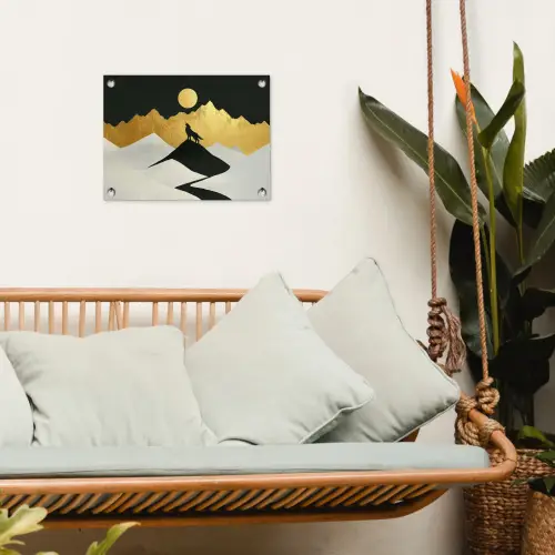 Wolf - Bergen - Maan - Zwart tuinposter los doek klein -sfeer7