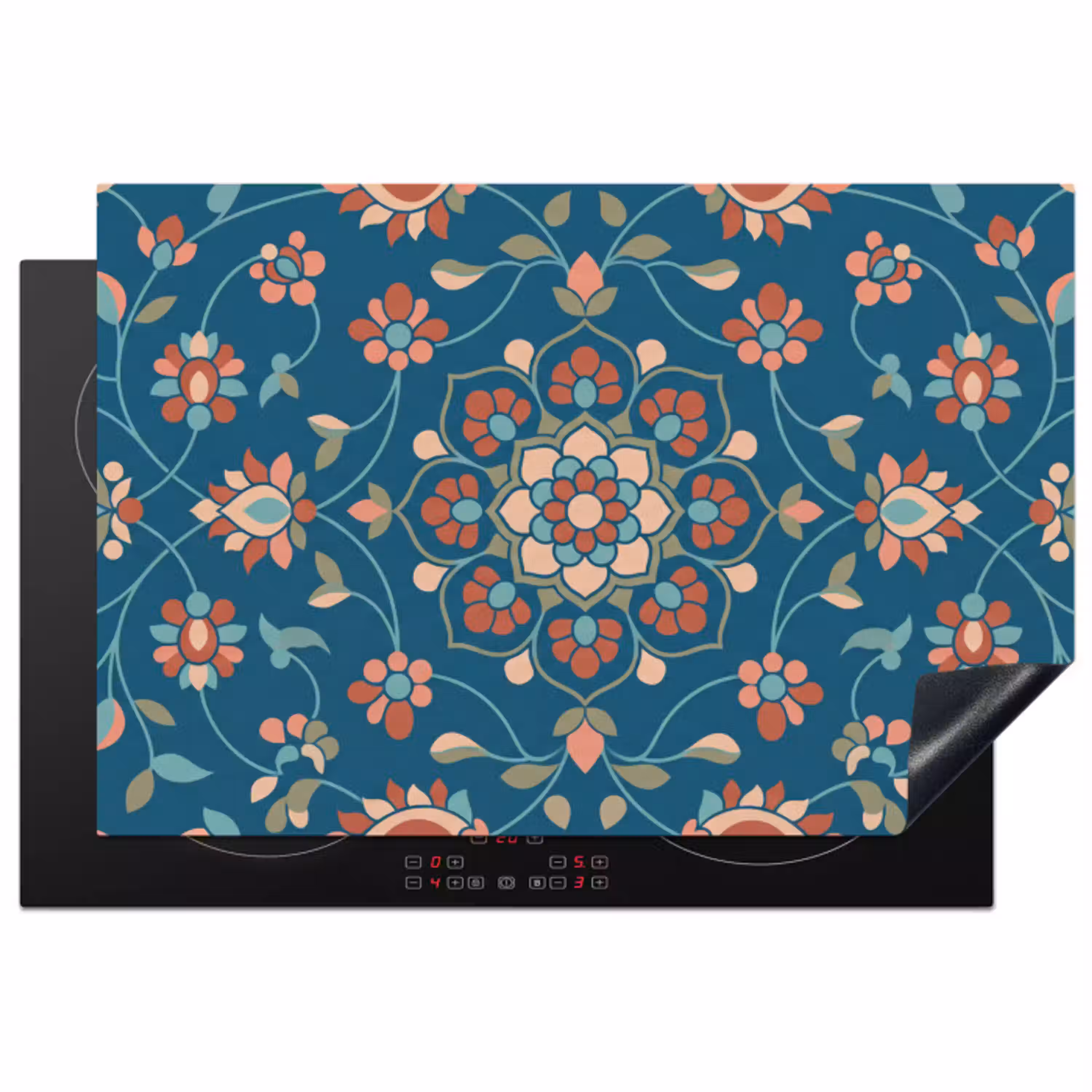 Bloemen - Patroon - Natuur - Ornament - Blauw Inductie beschermer vinyl 3mm klein -3d