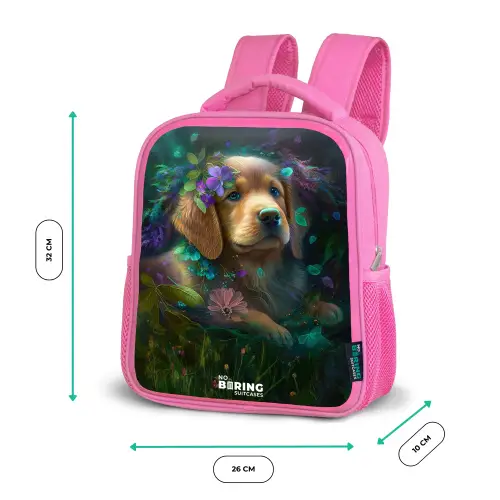 Bruine hond tussen de bloemen Kinderrugzak - Roze middel -productfoto_formaten
