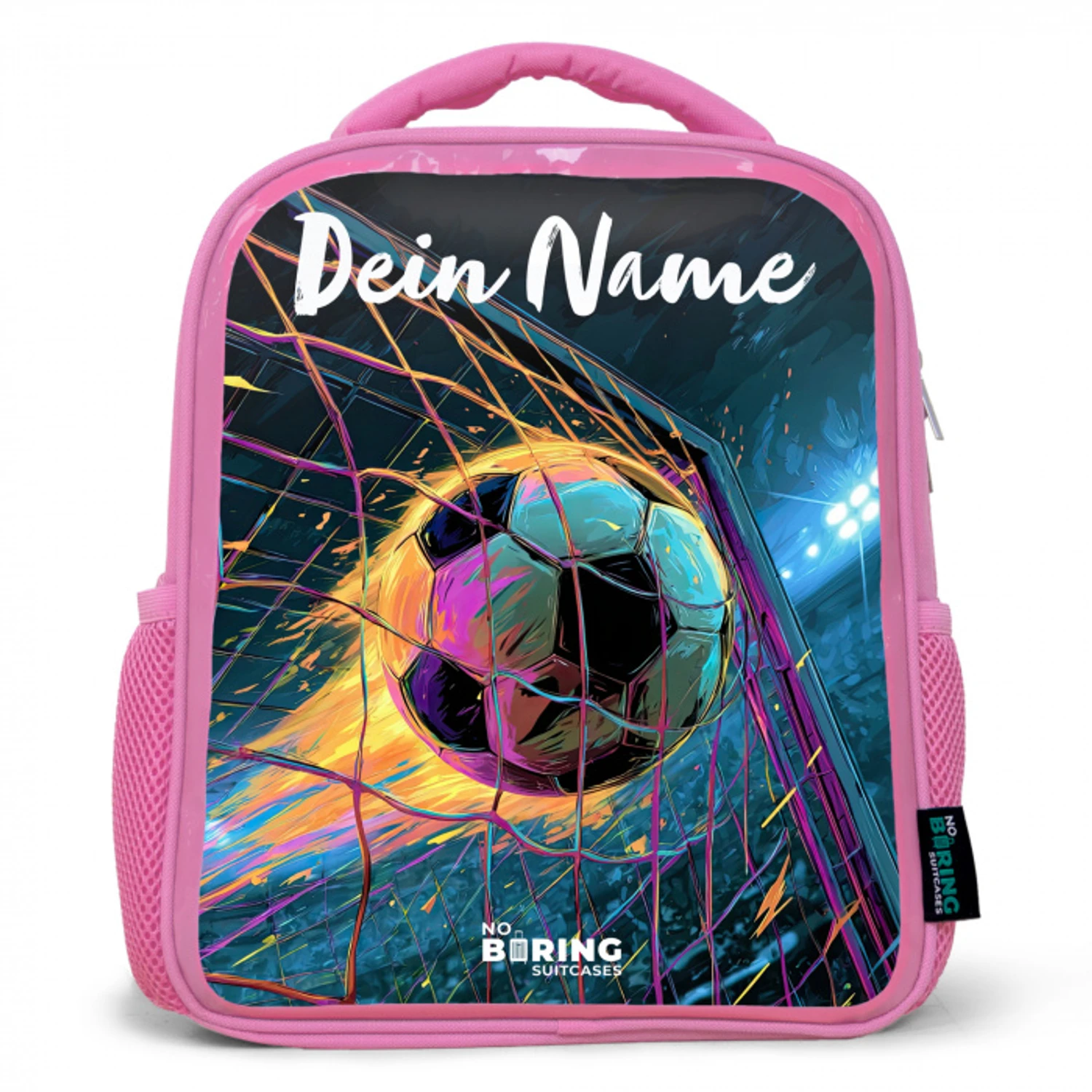 Neon - Net - Voetbal - Kleurrijk Kinderrugzak - Roze middel -3d