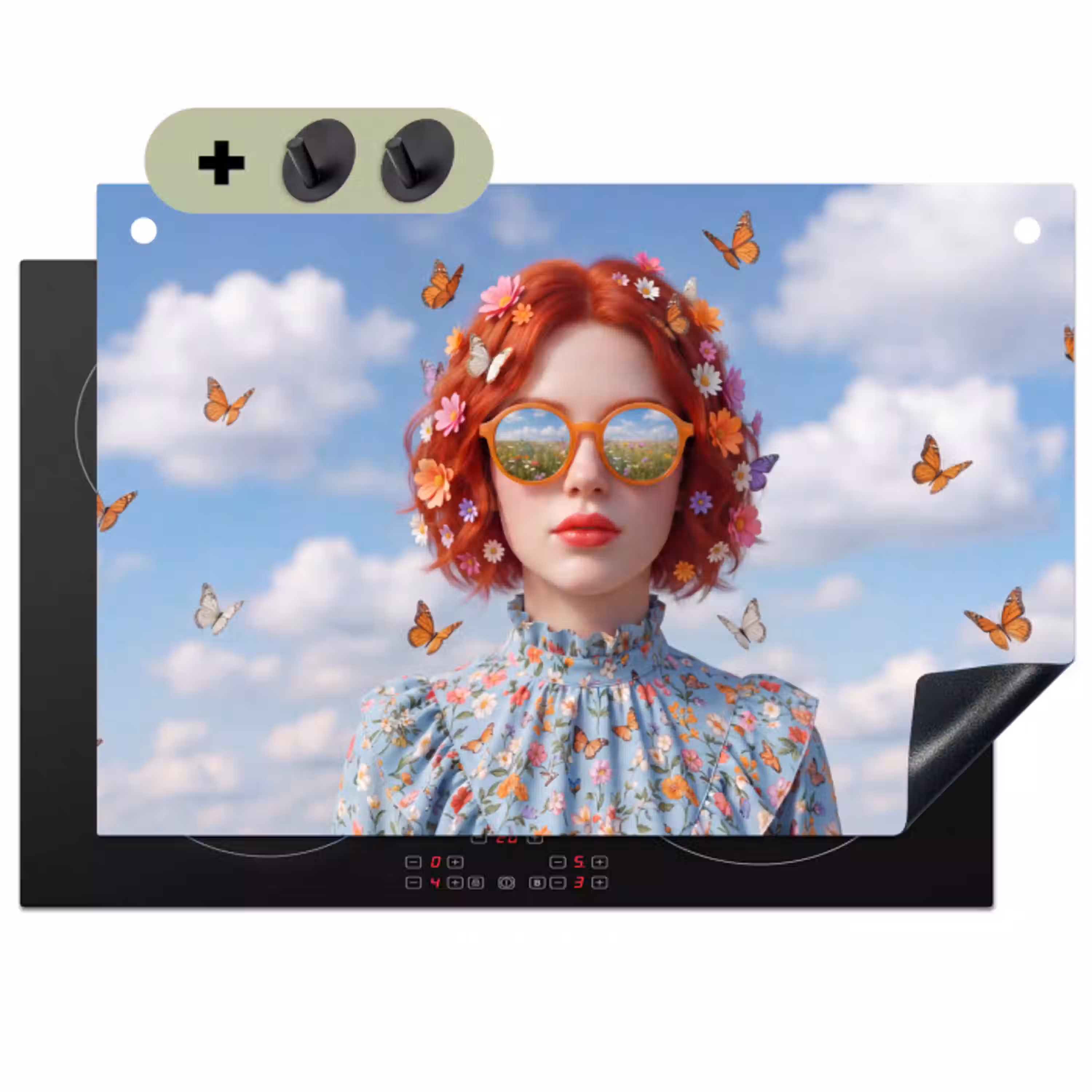 Vrouw - Bloemen - Zomer - Portret - Kleurrijk Inductie beschemer met haakjes klein -3d
