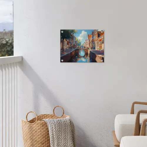Stad - Gracht - Zon - Fietsen tuinposter los doek klein -sfeer8