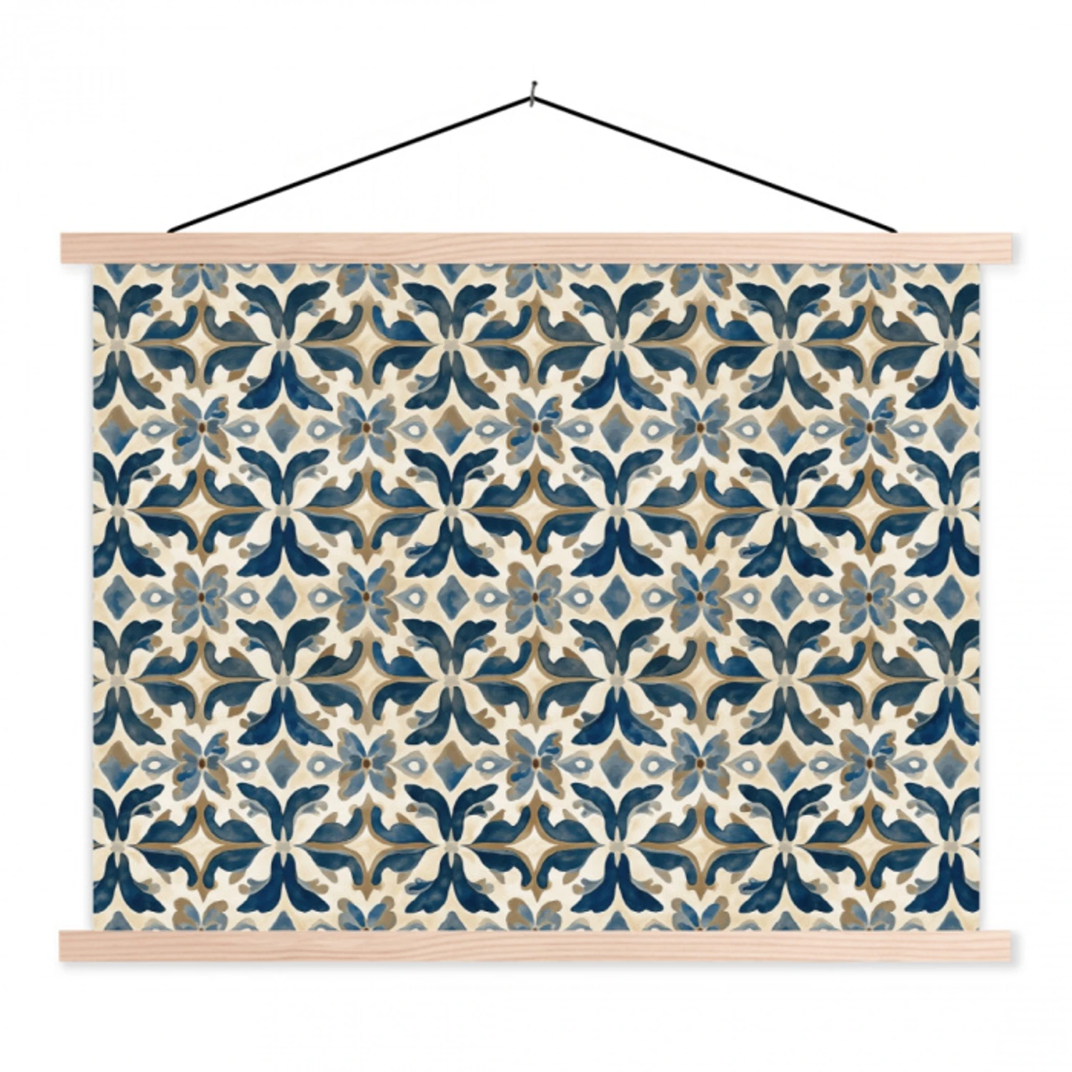 Tegel - Patroon - Blauw - Beige textielposter latten blank klein 122 -3d