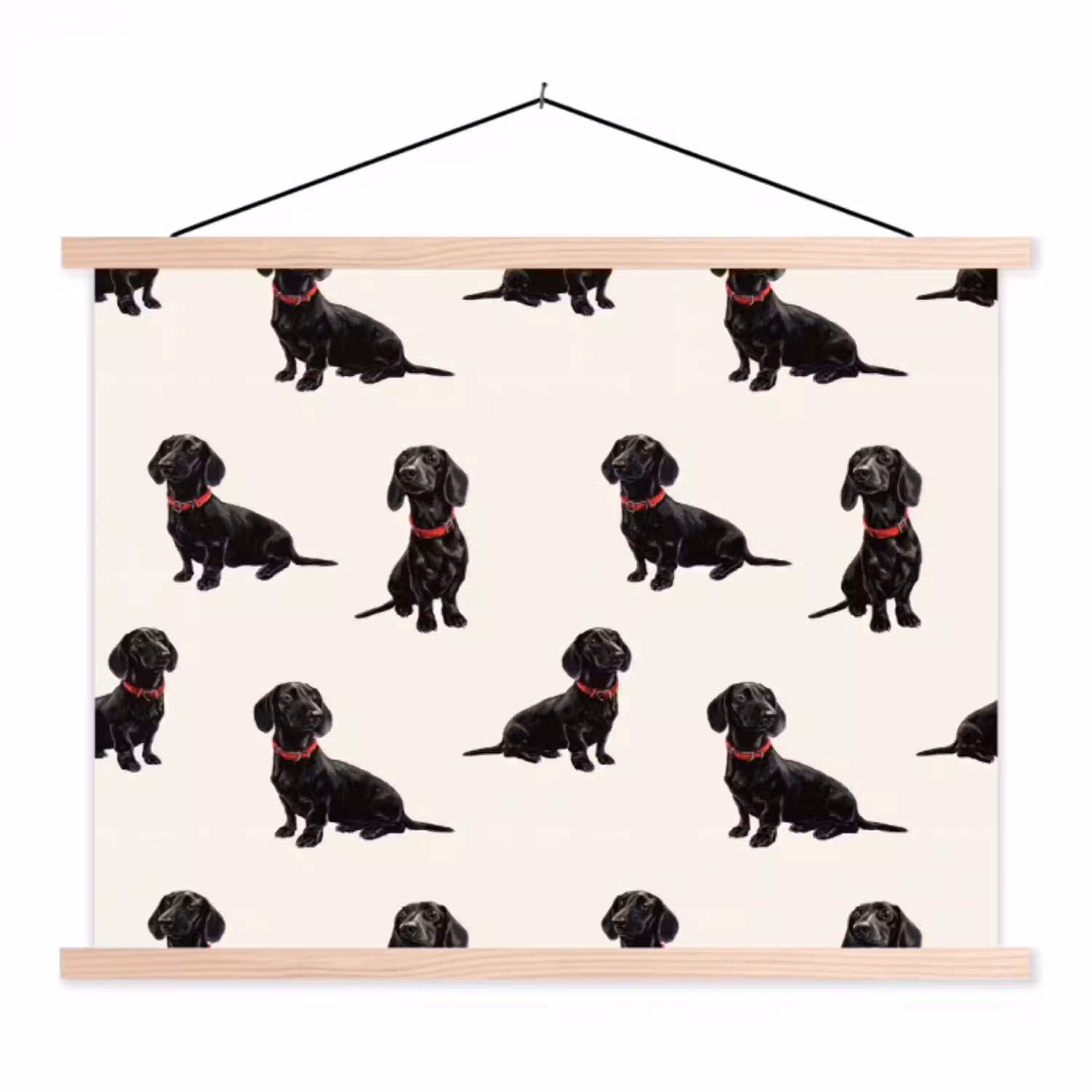 Hond - Patroon - Zwart textielposter latten blank klein 122 -3d