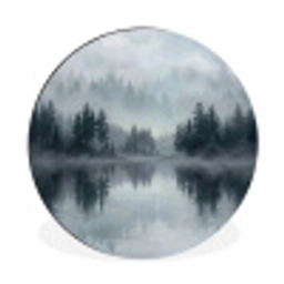 Bos - Meer - Mist - Natuur - Grijs Wandcirkel aluminium klein -3d