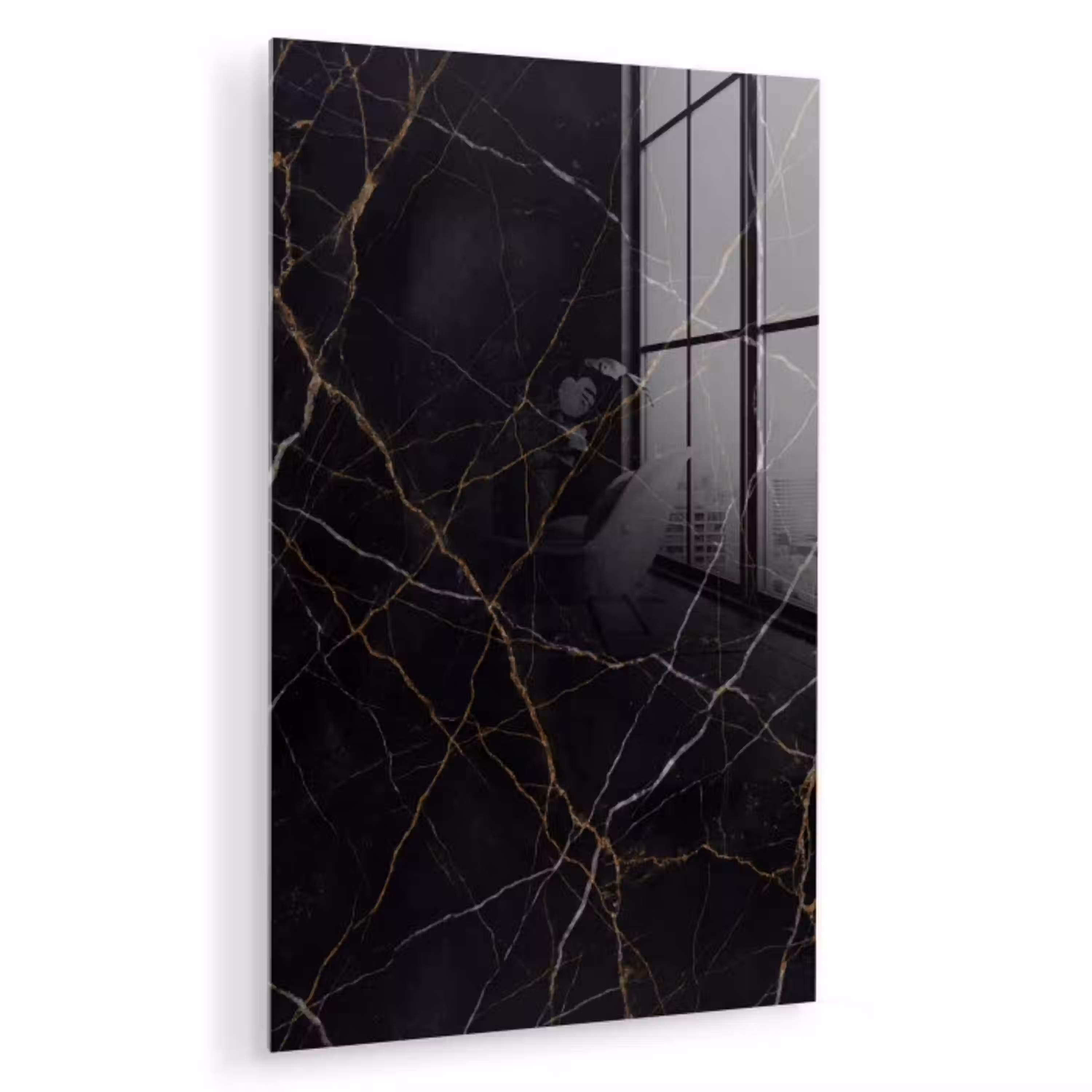 Natuursteen - Marmerpatroon - Abstract - Modern - Zwart - Goud plexiglas 5mm klein -zzzproduct_nieuw