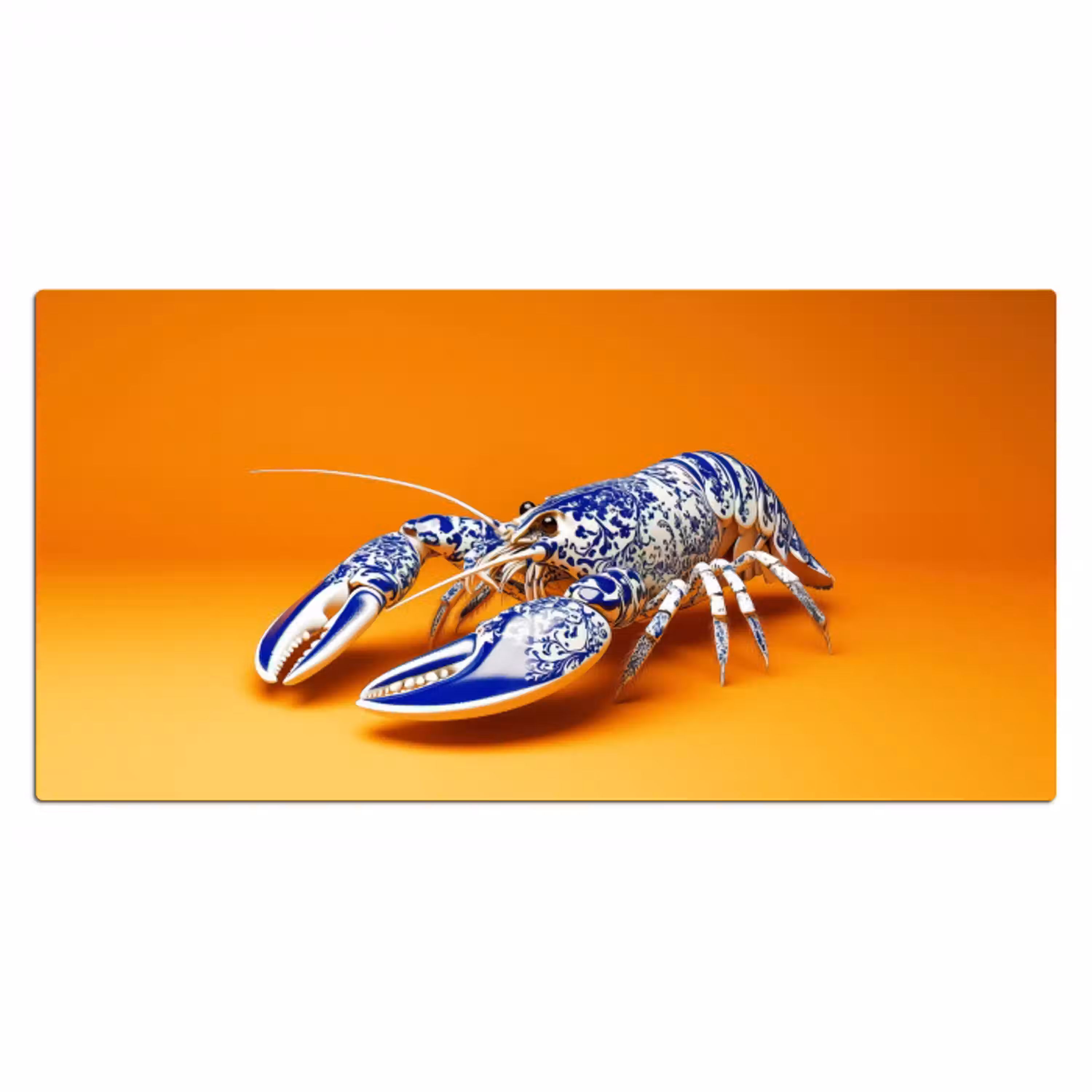 Kreeft - Delftsblauw - Schild - Stoer - Oranje Muismat XXL klein -3d_leeg