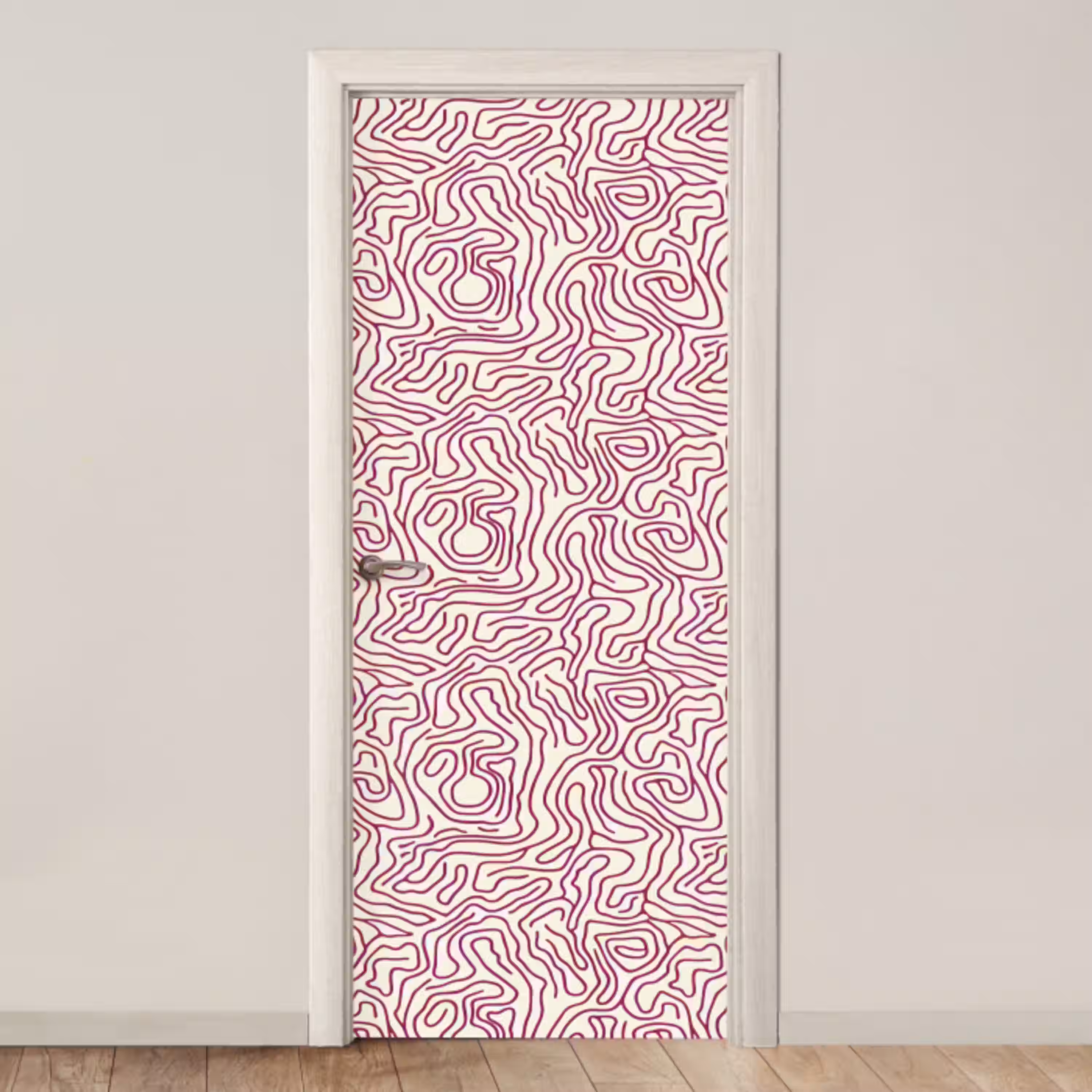 Kronkelende lijn - Magenta - Crème deurposter klein 289 -3d_beige