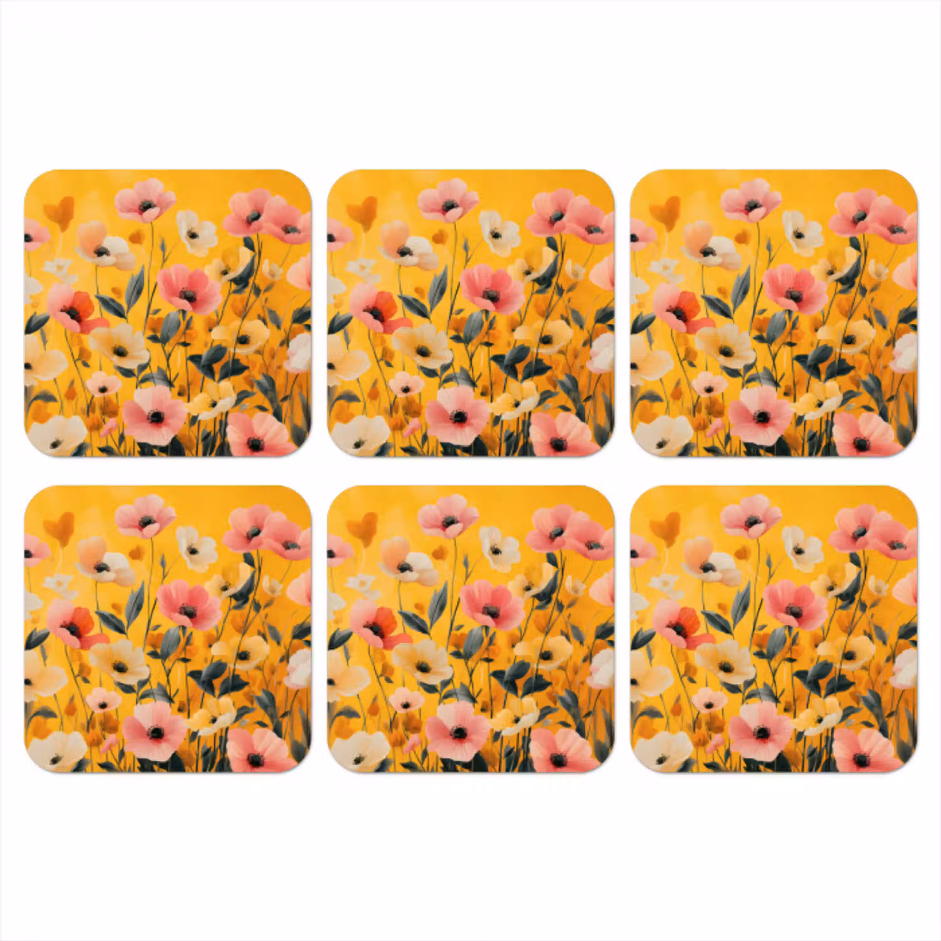 Bloemen - Veld - Geel onderzetter kurk middel -3d