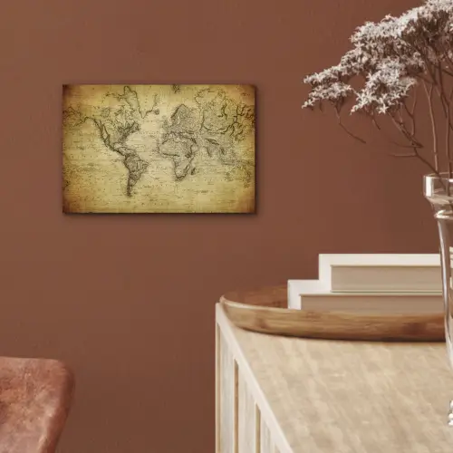 Wereldkaart - Vintage - Antiek - Bruin - Papier aluminium wit klein -sfeer4
