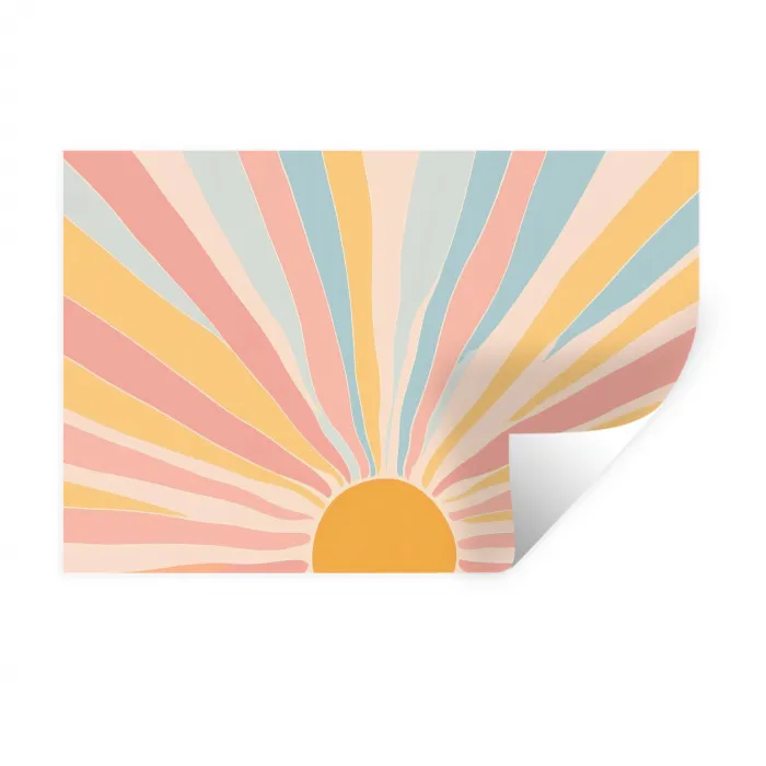 Illustratie - Zon - Pastelkleuren Muursticker klein -3d
