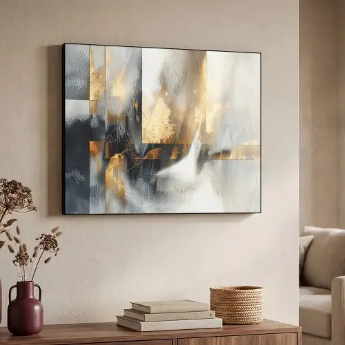 Kunst - Goud - Zilver - Abstract Textielframe zwart klein -sfeer3
