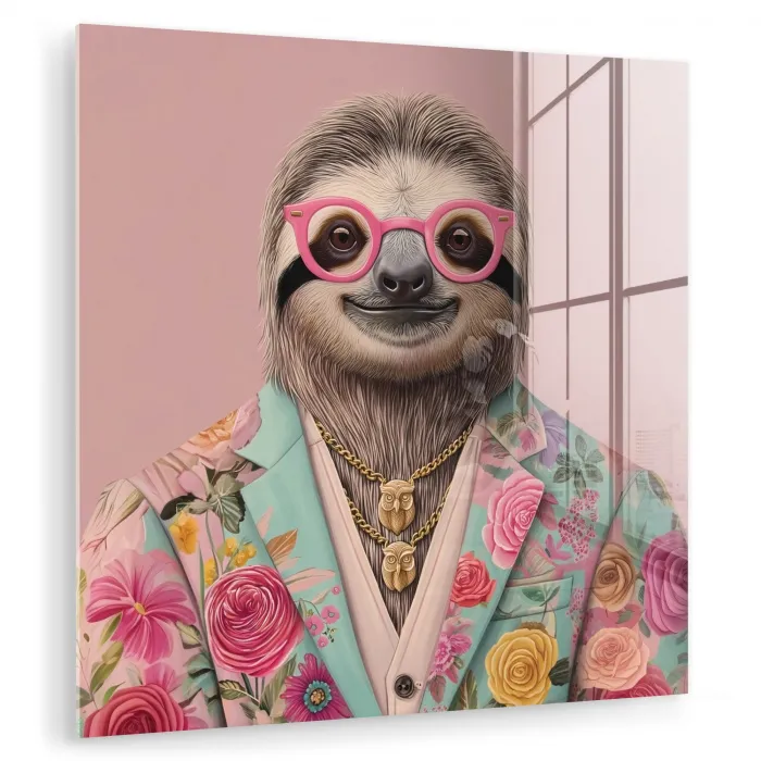 Luiaard - Bloemenprint - Bril - Roze plexiglas 5mm klein -zzzproduct_nieuw