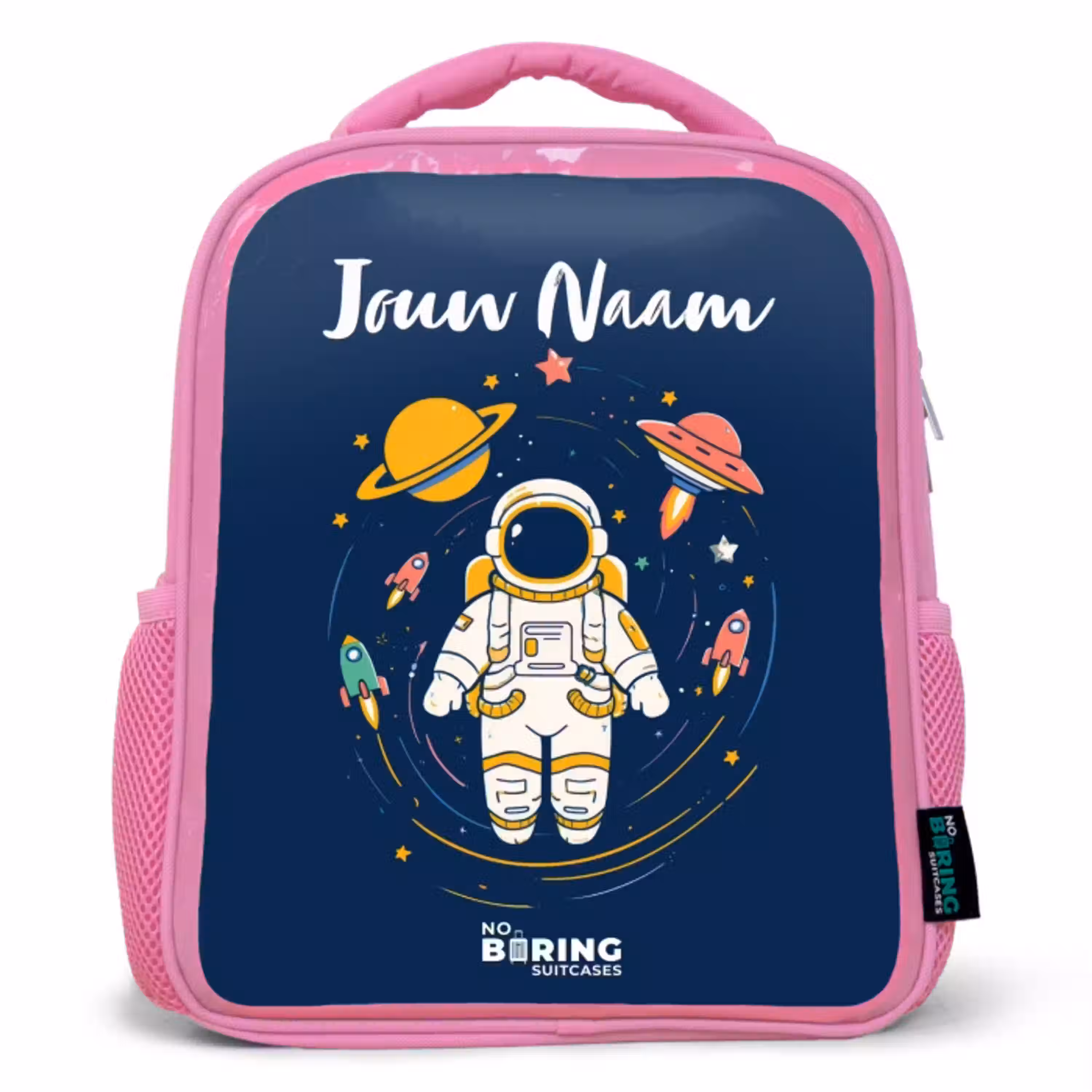 Astronaut - Planeet - Sterren - Raket Kinderrugzak - Roze middel -3d