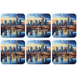 Zonsondergang Frankfurt - Stad - Skyline - Water onderzetter kurk middel -zkaufland3dotto