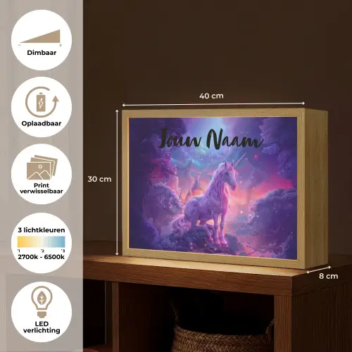Eenhoorn - Fantasy - Kasteel - Meisje - Paars - Roze Light Box met batterij (Wandlamp kind) middel -USP_websiteoverzichtNL