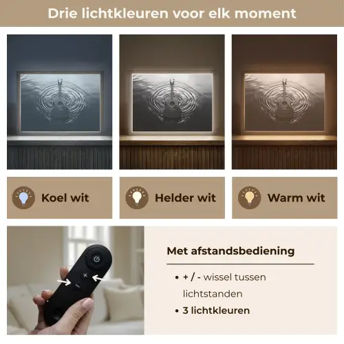 Gitaar - Hout - Water Light Box met batterij (Wandlamp) middel -USP_lichtkleurNL