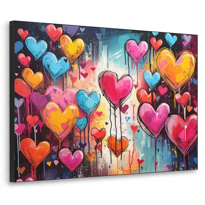 Hartjes - Kleuren - Kunst - Liefde Textielframe zwart klein -3d