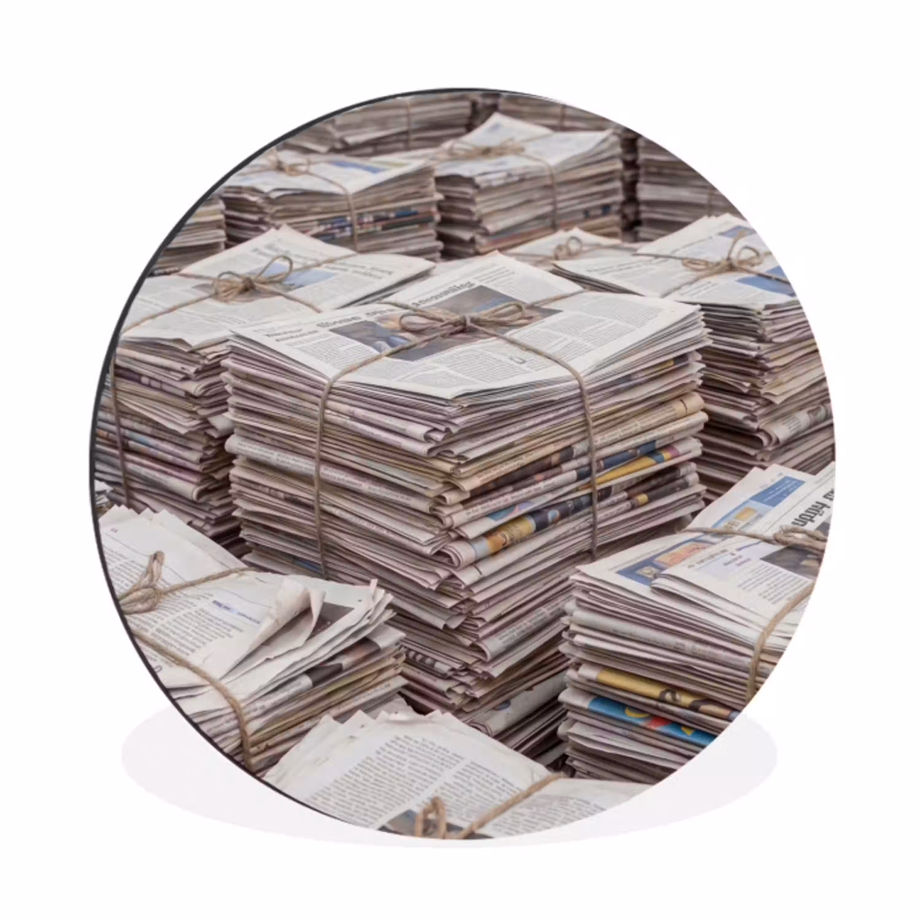 Kranten - Stapels - Touw - Informatie - Vintage Wandcirkel aluminium klein -3d