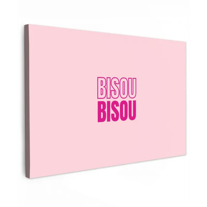 Bisou - Roze - Minimalistisch Tuinposter op houten frame 2 cm dik klein -3d
