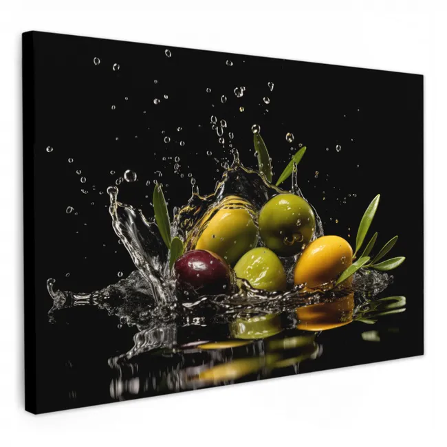 Olijven - Groen - Water - Zwart KitchenYeah - Keuken - Canvas klein -3d