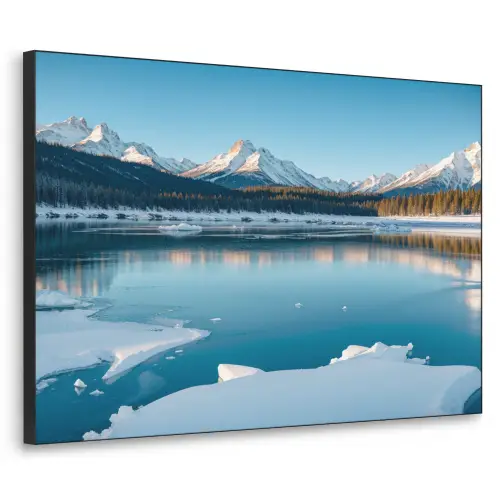 Landschap - Winter - Meer - Bergen - Uitzicht - IJs Textielframe zwart klein -3d