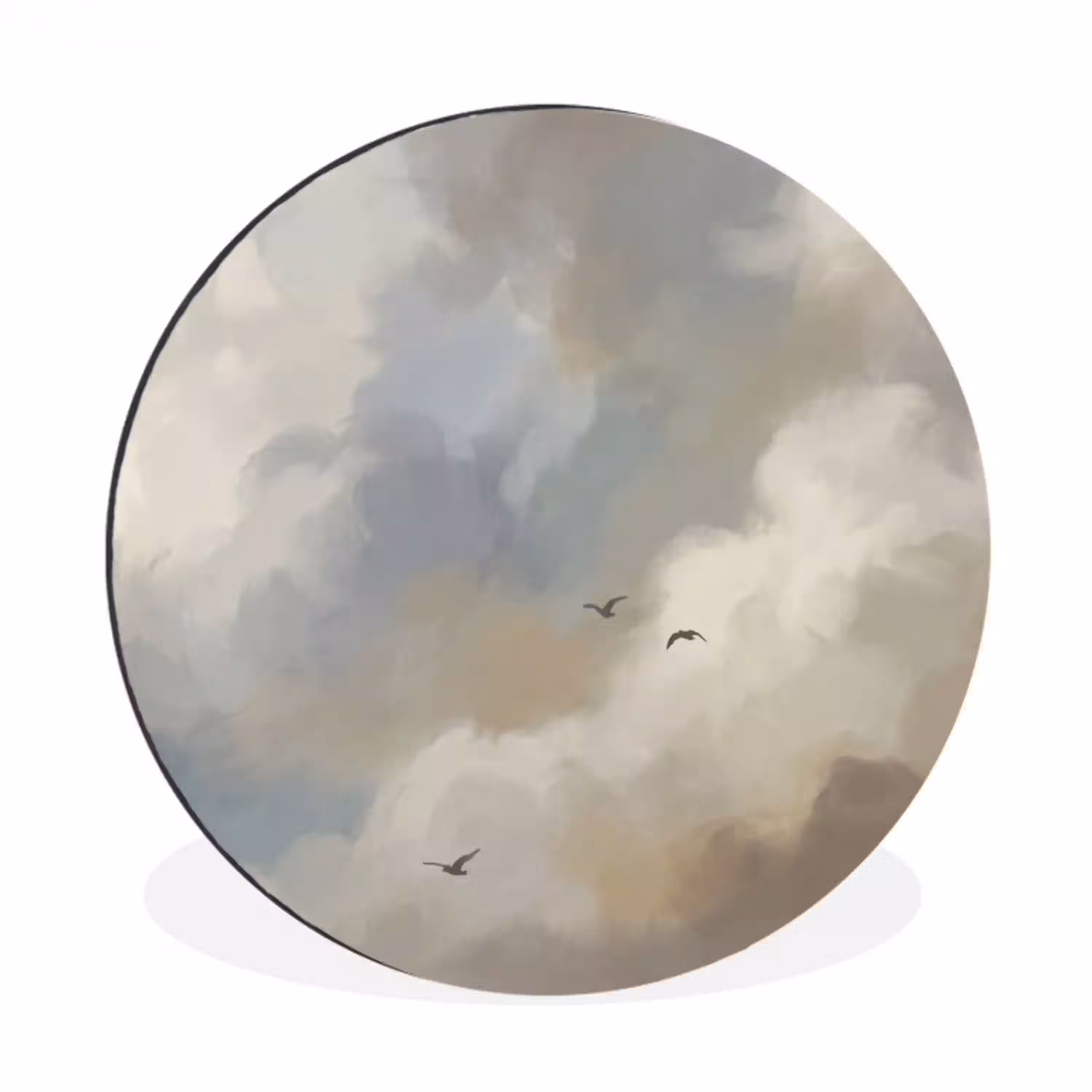 Vogel - Wolken - Natuur - Modern - Grijs Wandcirkel aluminium klein -3d