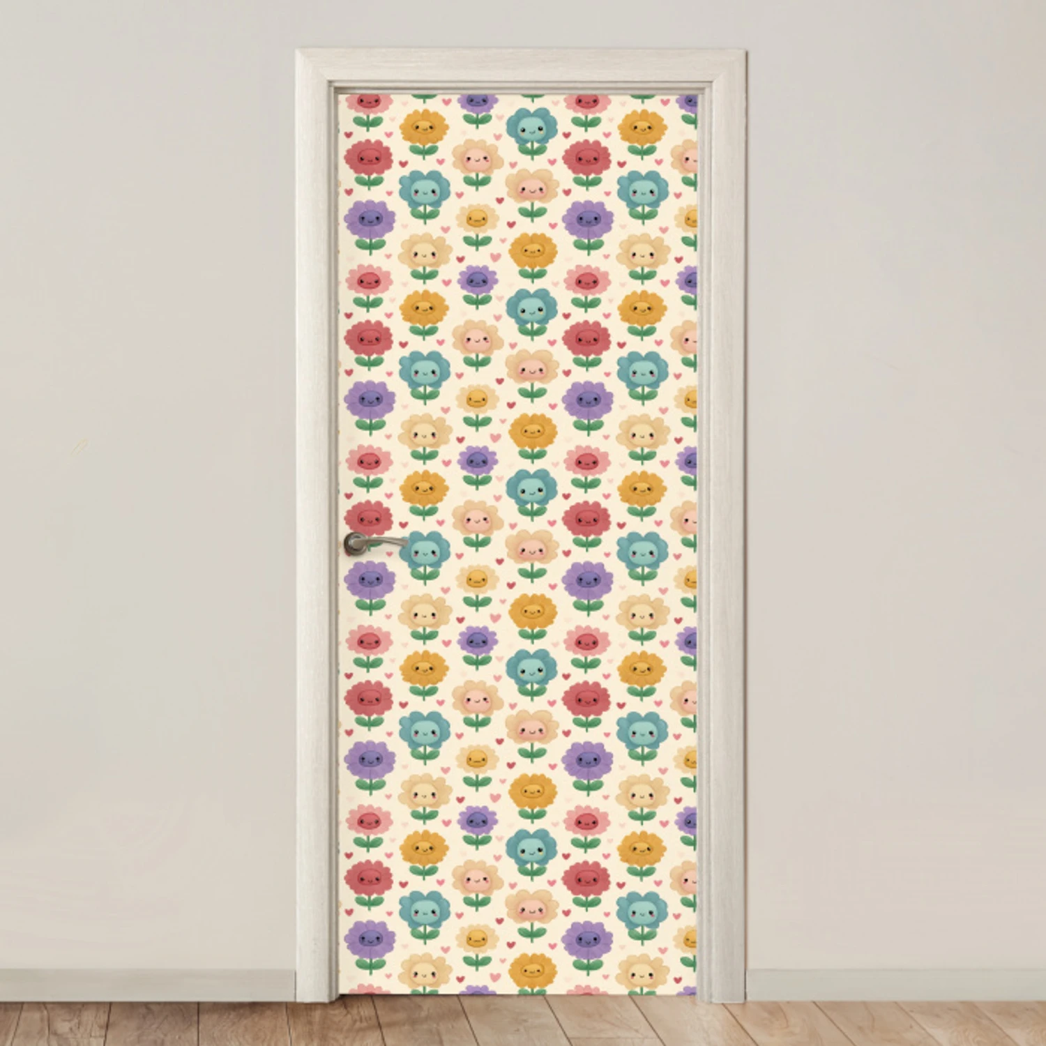 Bloemen - Hartjes - Kleurrijk deurposter klein 289 -3d_beige