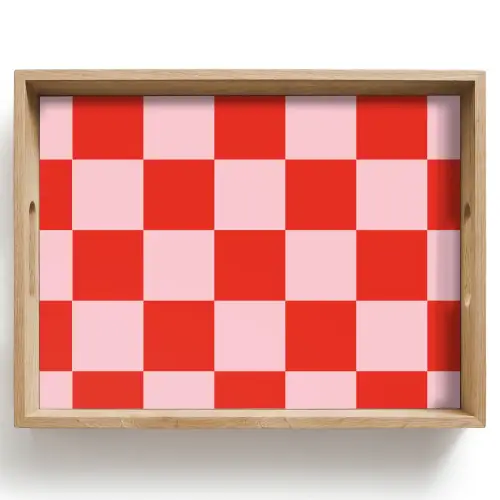 Schaakbord patroon - Rood - Roze - Blokjes Dienblad Rechthoek middel -z3d_shopping