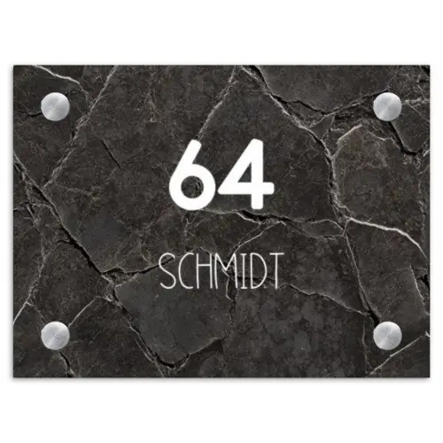 Gebarsten steen - Modern Naambord Rechthoek middel -3d