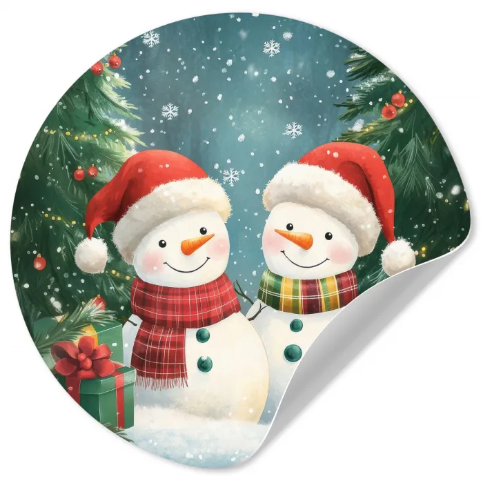 Sneeuwpop - Kerstsneeuw - Groen - Rood Wandcirkel behangsticker klein -3d