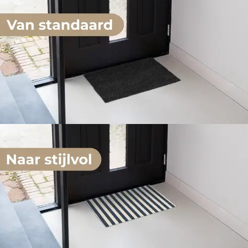 Verticale strepen - Blauw - Crème Deurmat klein 898 -voor-na_NL