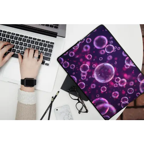 Paars - Bubbels - Schuim laptophoes neopreen klein -bureau
