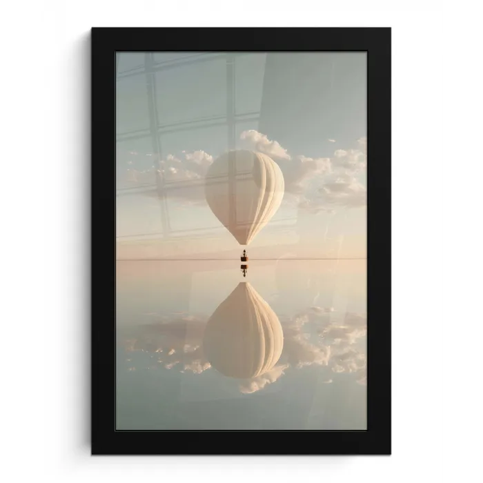 Luchtballon - Wolken - Water - Blauw fotolijst zwart zonder passe partout klein -3d