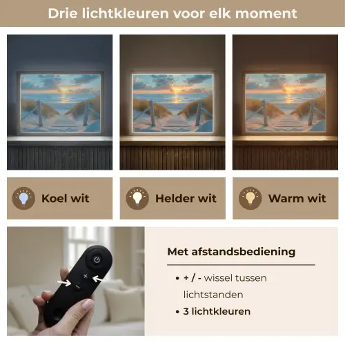 Zonsondergang - Strand - Zomer - Landschap Light Box met batterij (Wandlamp) middel -USP_lichtkleurNL