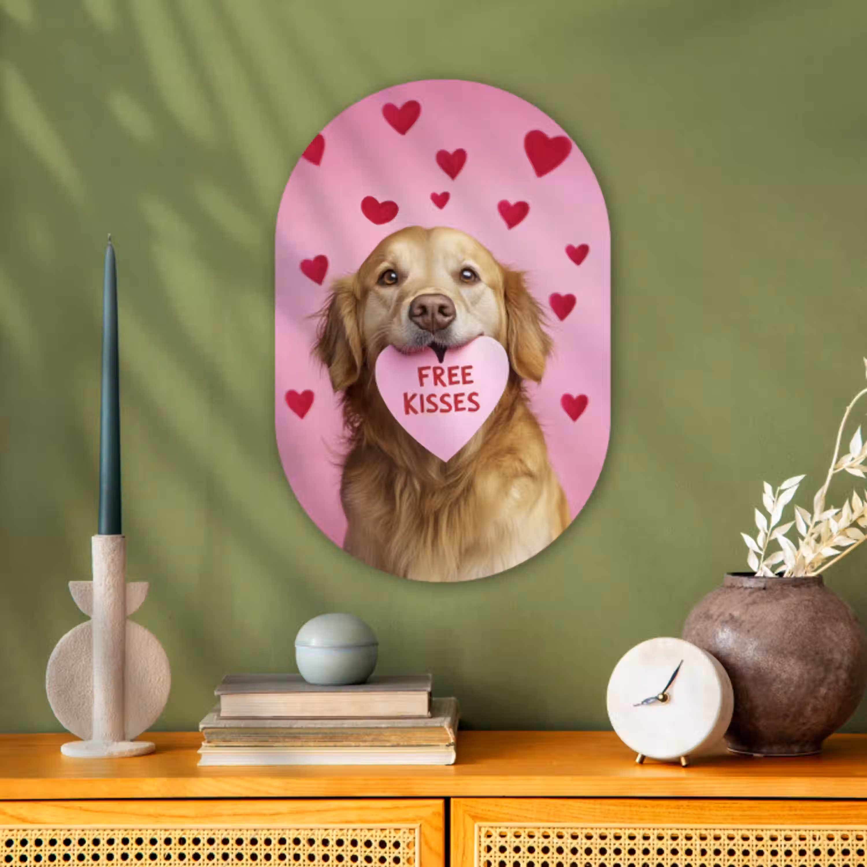 Hond - Kiss- Valentijn - Hartjes Wandcirkel Ovaal Forex klein -sfeer2