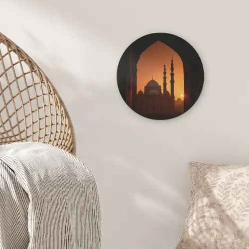 Moskee - Oranje lucht - Islamitisch Akoestische PET Vilt - Rond klein -sfeer4