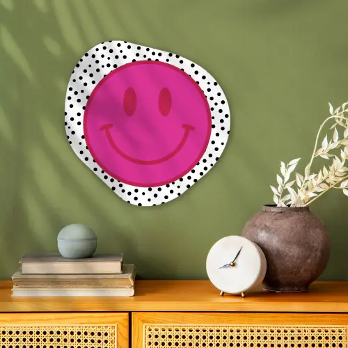 Smiley - Roze - Stippen Wandcirkel Organisch Forex 3mm klein -sfeer2
