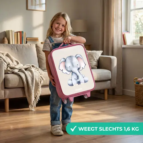 Olifant tekening tegen een beige achtergrond Kinderkoffer - Roze klein -sfeer2_NL