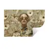 Vrouw - Bloemen - Zonnebril - Wit Muursticker klein -3d