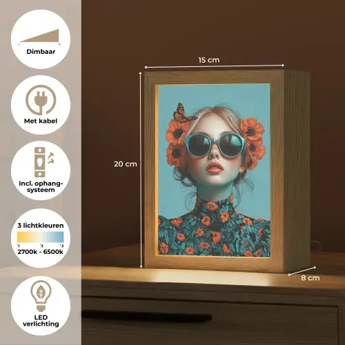 Vrouw - Blauw - Vlinder - Bloemen - Aesthetic Light Box met kabel (Tafellamp) klein -USP_NL
